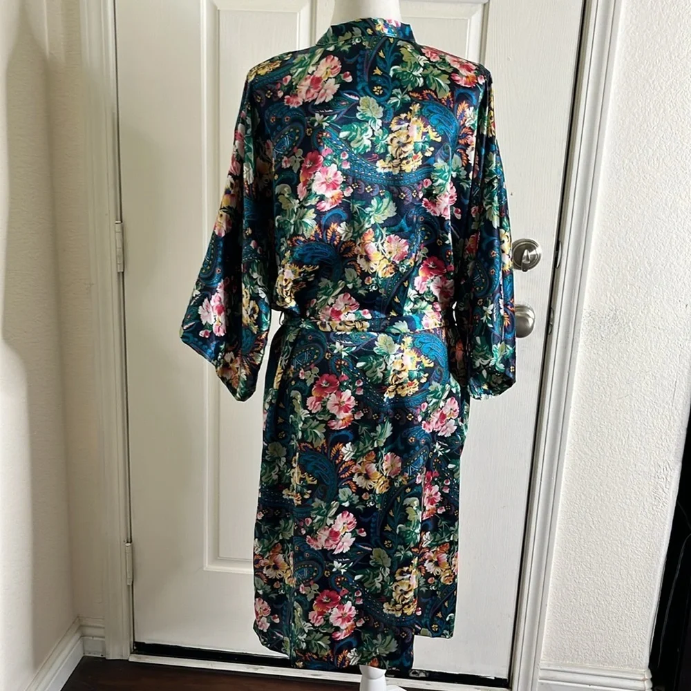 Vintage Victoria's Secret Gold Label Robe Kimono Floral Paisley Silky Satin OSFA